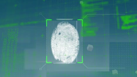 Digitale-Animation-Eines-Biometrischen-Fingerabdruckscanners-Vor-Der-Datenverarbeitung-Auf-Blauem-Hintergrund