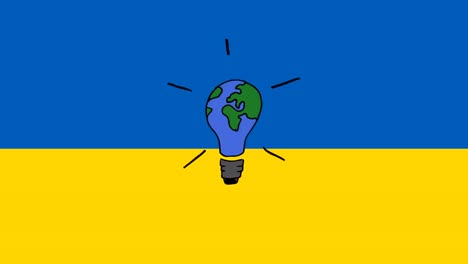 Animation-of-bulb-with-world-map-over-flag-of-ukraine