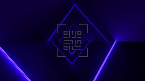 Animation-of-neon-qr-code-with-shapes-over-black-background