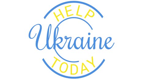 Animation-of-help-ukraine-today-in-blue-and-yellow-on-white-background