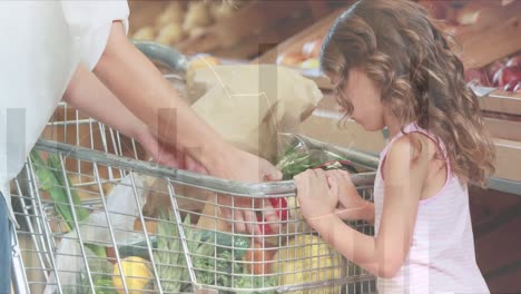 Animation-of-financial-data-over-caucasian-mother-and-daughter-shopping-at-market