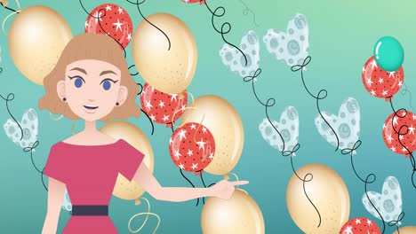 Animation-of-woman-talking-over-balloons-icons