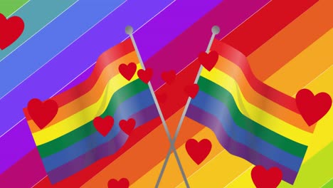 Animation-of-falling-hearts-over-rainbow-and-flags