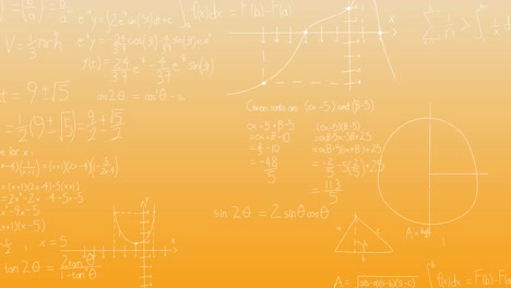 Animation-of-mathematical-equations-on-orange-background