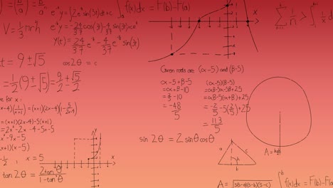 Animation-of-mathematical-equations-on-pink-background