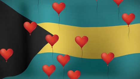 Animation-of-hearts-over-flag-of-bahamas