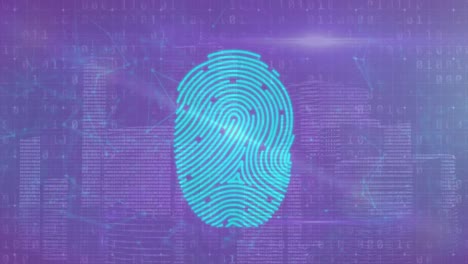 Animation-of-data,-fingerprints-and-digital-padlocks-on-violet-background