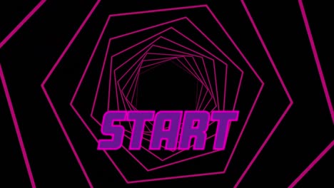 Animation-of-start-over-pink-hexagons-rotating-on-black-background