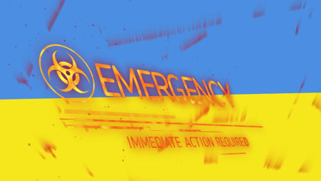 Animation-of-emergency-text-and-symbol-over-flag-of-ukraine