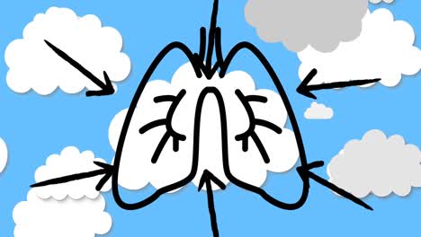 Animation-of-lungs-icon-over-sky-with-clouds