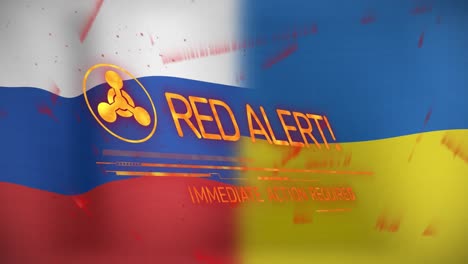 Animation-of-red-alert-text-and-symbol-over-flags-of-russia-and-ukraine