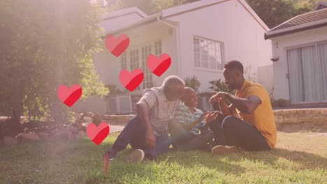 Animation-Fallender-Herzen-über-Einer-Glücklichen-Afroamerikanischen-Familie