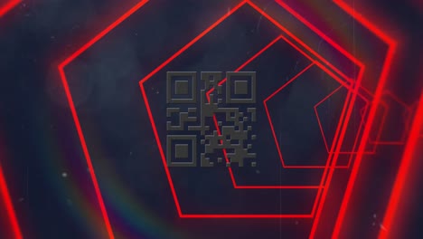 Animation-of-red-neon-geometrical-shapes-over-qr-code
