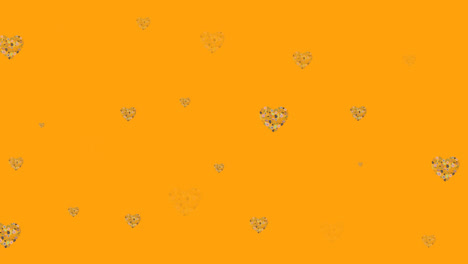Animation-of-flower-hearts-appearing-on-yellow-background