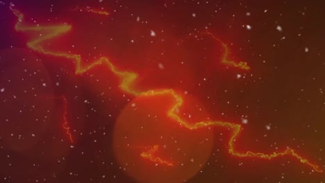 Animation-of-lightening-on-red-background-with-dust