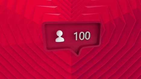 Animation-of-hearts-and-social-media-reactions-over-red-background