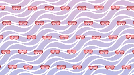 Animation-of-glasses-over-violet-wavy-background