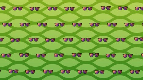 Animation-of-glasses-over-green-wavy-background