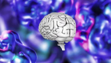 Human-brain-icon-spinning-against-blue-metallic-liquid-effect-background