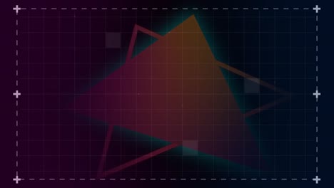 Animation-of-squares-moving-over-orange-triangles-on-black-background
