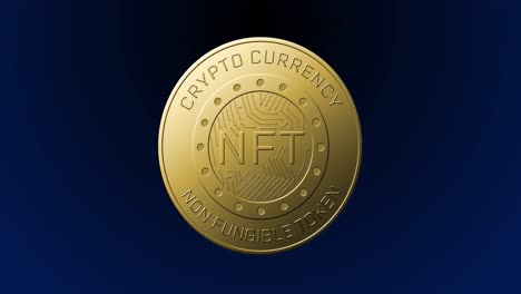 Animation-of-golden-nft-coin-spinning-on-blue-background