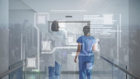 Animation-of-digital-interface-over-two-running-doctors