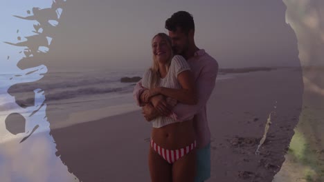 Animation-of-frame-over-happy-caucasian-couple-on-beach