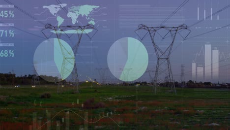 Animation-of-financial-data-and-graphs-over-electricity-poles