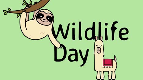 Animation-of-wildlife-day-text-and-animals-icons-on-green-background