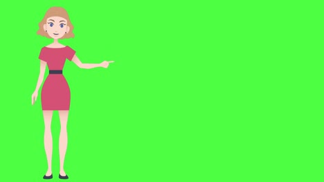 Animación-De-La-Ilustración-De-Una-Mujer-Caucásica-Hablando-Y-Gesticulando-Con-Espacio-Para-Copiar-En-Pantalla-Verde