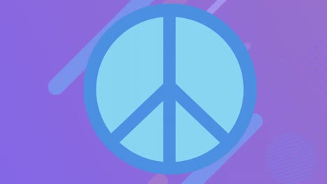 Animation-Des-Blauen-Friedenssymbols-Im-Blauen-Kreis-über-Sich-Bewegenden-Formen-Auf-Violettem-Hintergrund
