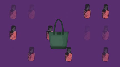 Animation-Des-Handtaschen--Und-Nagellack-Symbols-Auf-Violettem-Hintergrund