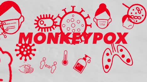 Animation-of-monkeypox-text-and-pandemic-icons-over-white-background