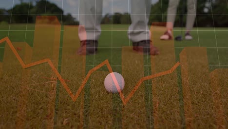 Animation-of-statistical-data-processing-over-mid-section-of-a-man-playing-golf-at-golf-course