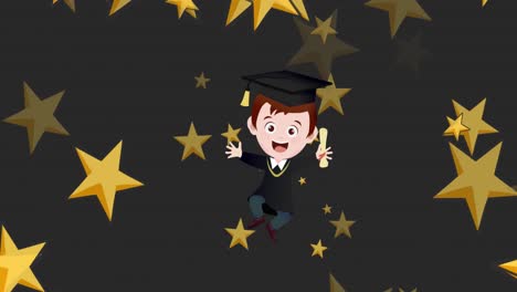 Animation-of-schoolboy-icon-and-stars-on-green-background