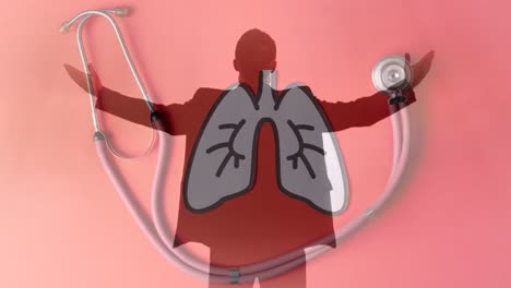 Animation-of-caucasian-businessman-over-lungs-and-stethoscope