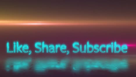 Animation-of-neon-like,-share,-subscribe-on-orange-background
