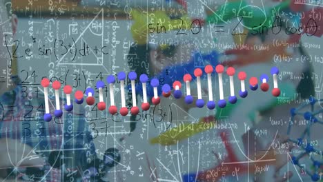 Animation-of-dna-helix-and-formulas-with-doctors-and-students-doing-research-in-lab