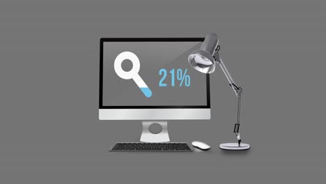 Animation-of-reading-glass-icon-and-percent-over-computer
