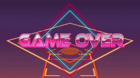 Animation-of-game-over-text-over-abstract-banner-against-purple-and-pink-gradient-background
