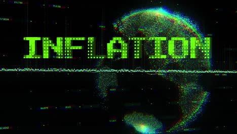 Animation-of-inflation-text-in-green-over-global-communication-network-and-processing-data