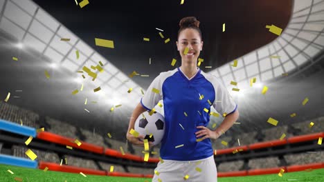 Animation-of-biracial-female-soccer-player-over-stadium