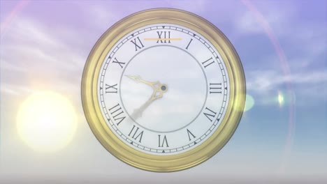 Animation-of-antique-clock-counting-down-and-time-lapse-of-day-and-night-and-happy-new-year-text