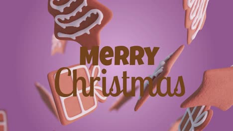 Animation-of-ginger-bread-falling-over-merry-christmas-text