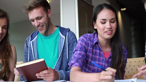 Compañeros-De-Clase-Estudiando-Y-Escribiendo-Juntos