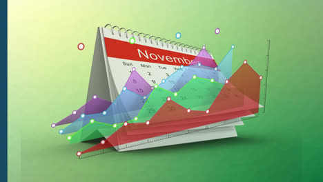 Animation-Von-Statistiken-über-Kalender-Und-Grünem-Hintergrund