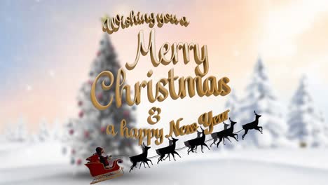 Animation-of-christmas-and-new-year-greetings-text-over-santa-claus-and-christmas-tree