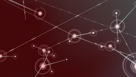 Animation-of-network-of-connections-floating-against-red-gradient-background