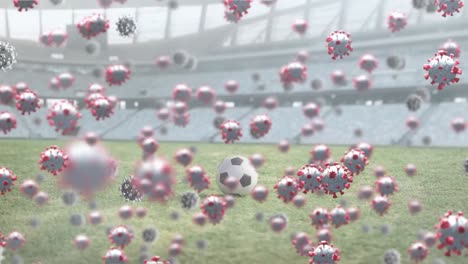 Animation-Von-Viruszellen-über-Fußball-Im-Stadion