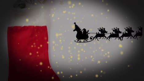 Animación-De-Navidad-Santa-Claus-En-Trineo-Con-Renos-Y-Nieve-Cayendo
